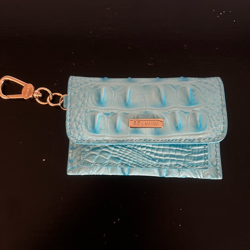 Brahmin Bright Turquoise Croc-Embossed Keychain Card Holder
